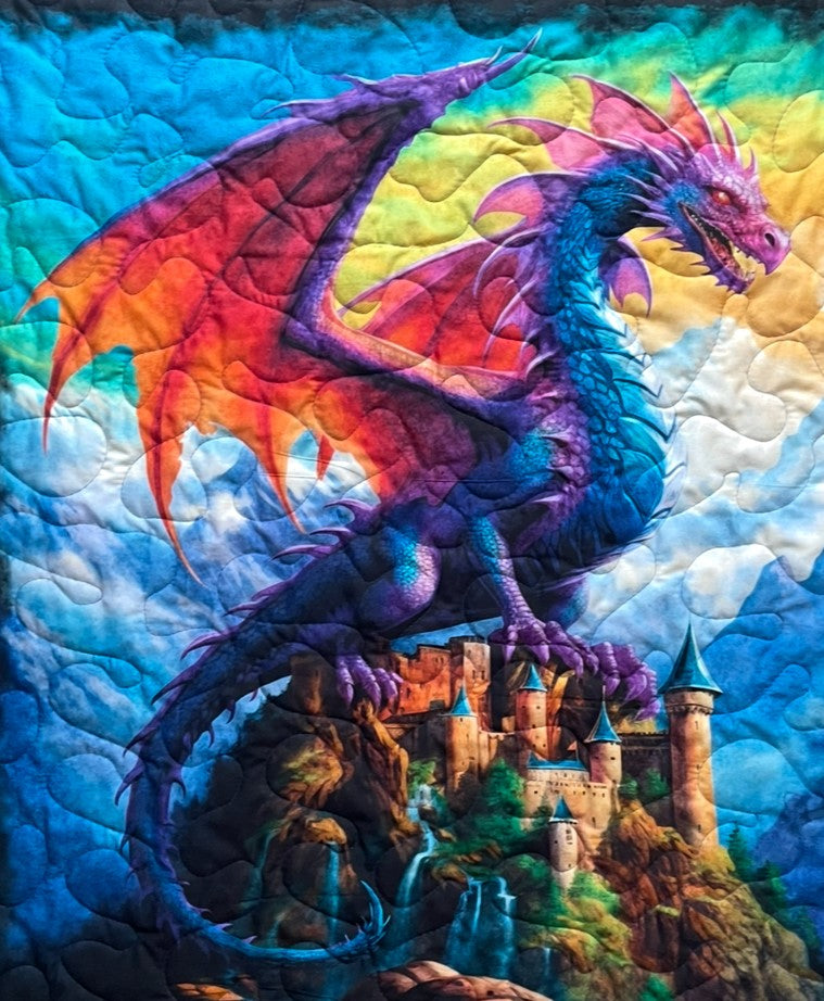 FANTASY DRAGON BRIGHT RAINBOW COLORS QUILTED BLANKET FOURTH WING INSPIRED
