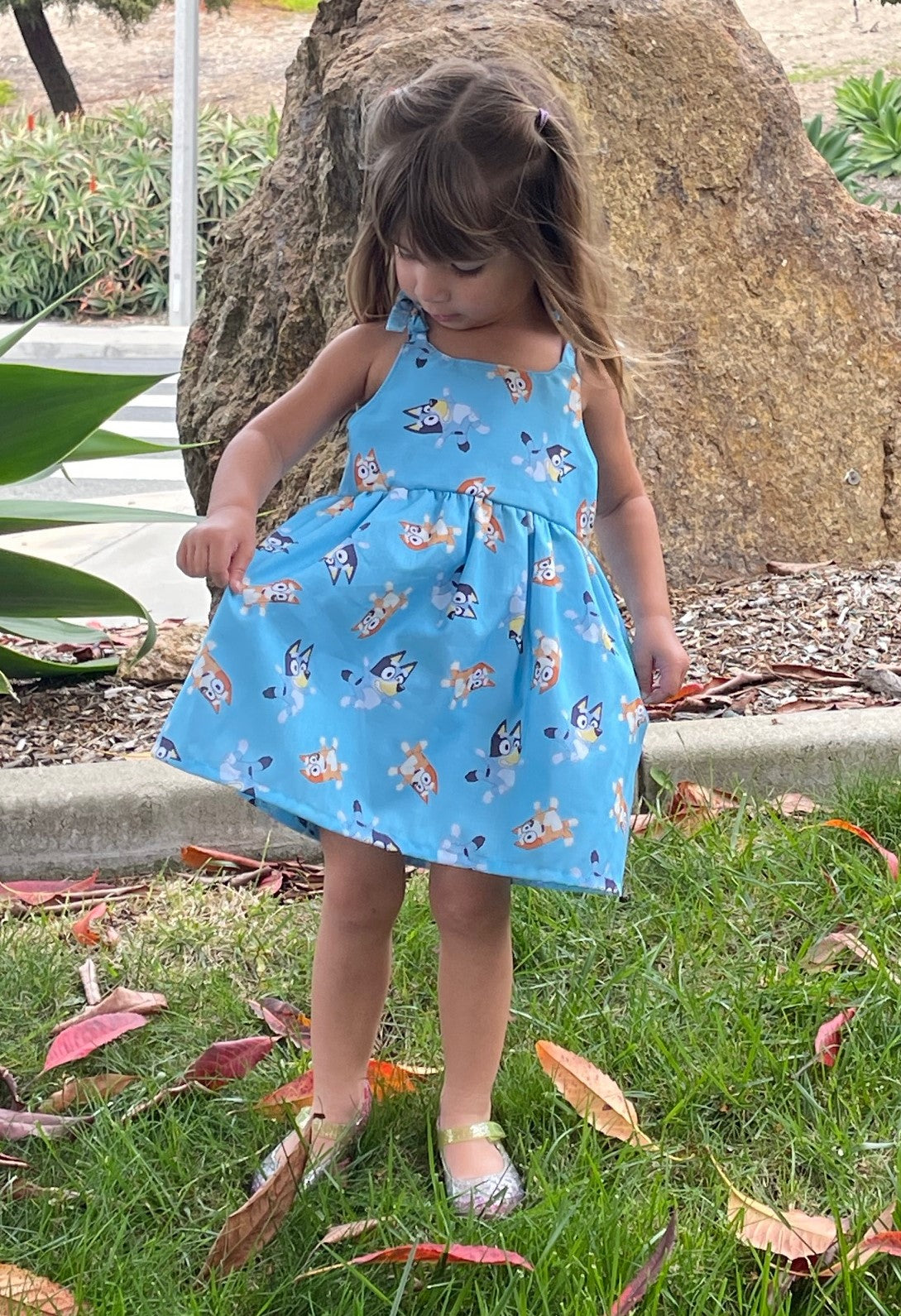 Girls and Toddlers BLUEY & BINGO CARTOON Boho Style Sundress with Shoulder Ties