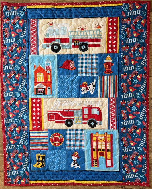 FIREMAN FIRE TRUCK FIREHOUSE ON MAIN STREET SEARCH & RESCUE Quilted Blanket