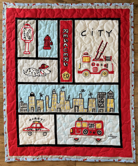 FIRST RESPONDER FIREMAN HURRY FIRE DEPT FIRE TRUCK RESCUE Quilted Blanket
