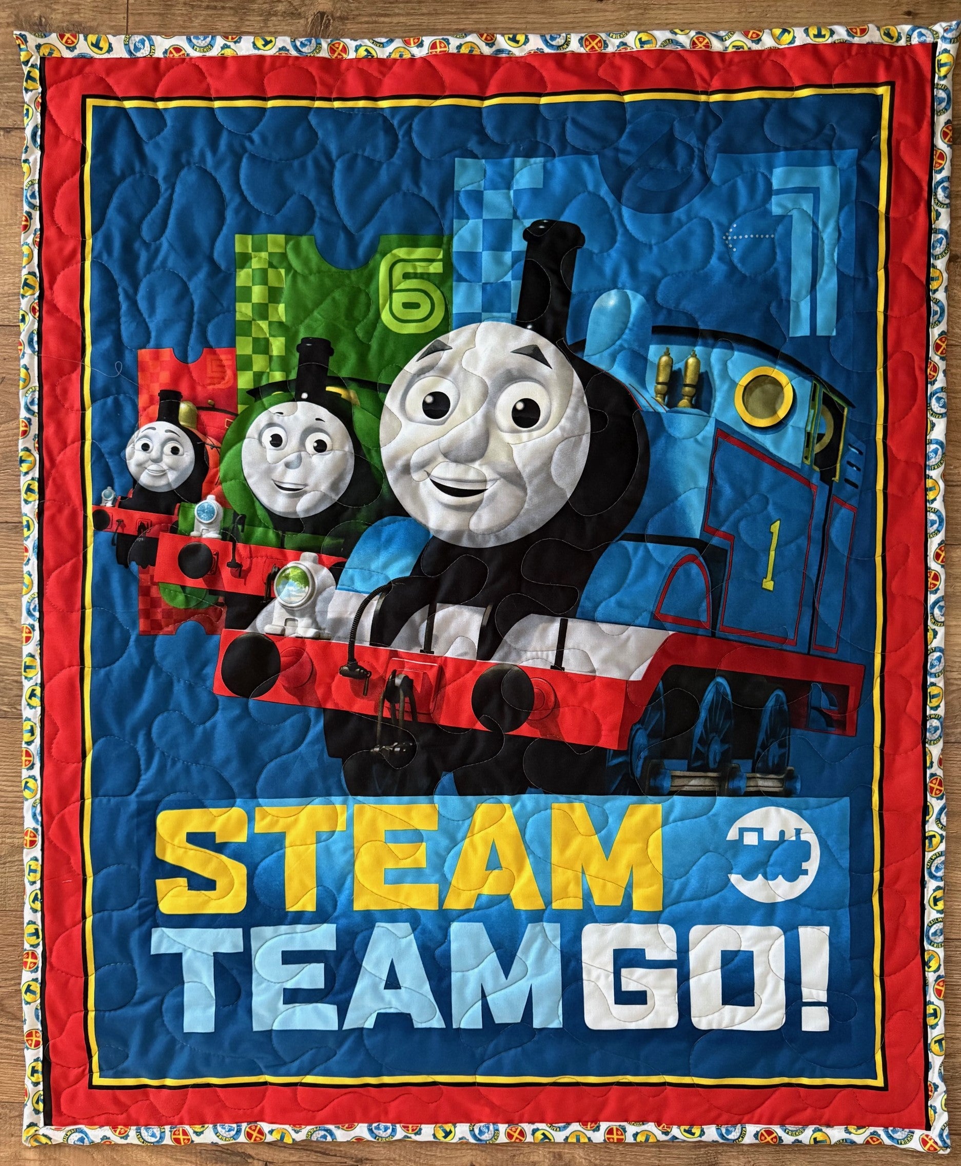 THOMAS THE TRAIN & FRIENDS TEAM STEAM GO! INSPIRED QUILTED BLANKET