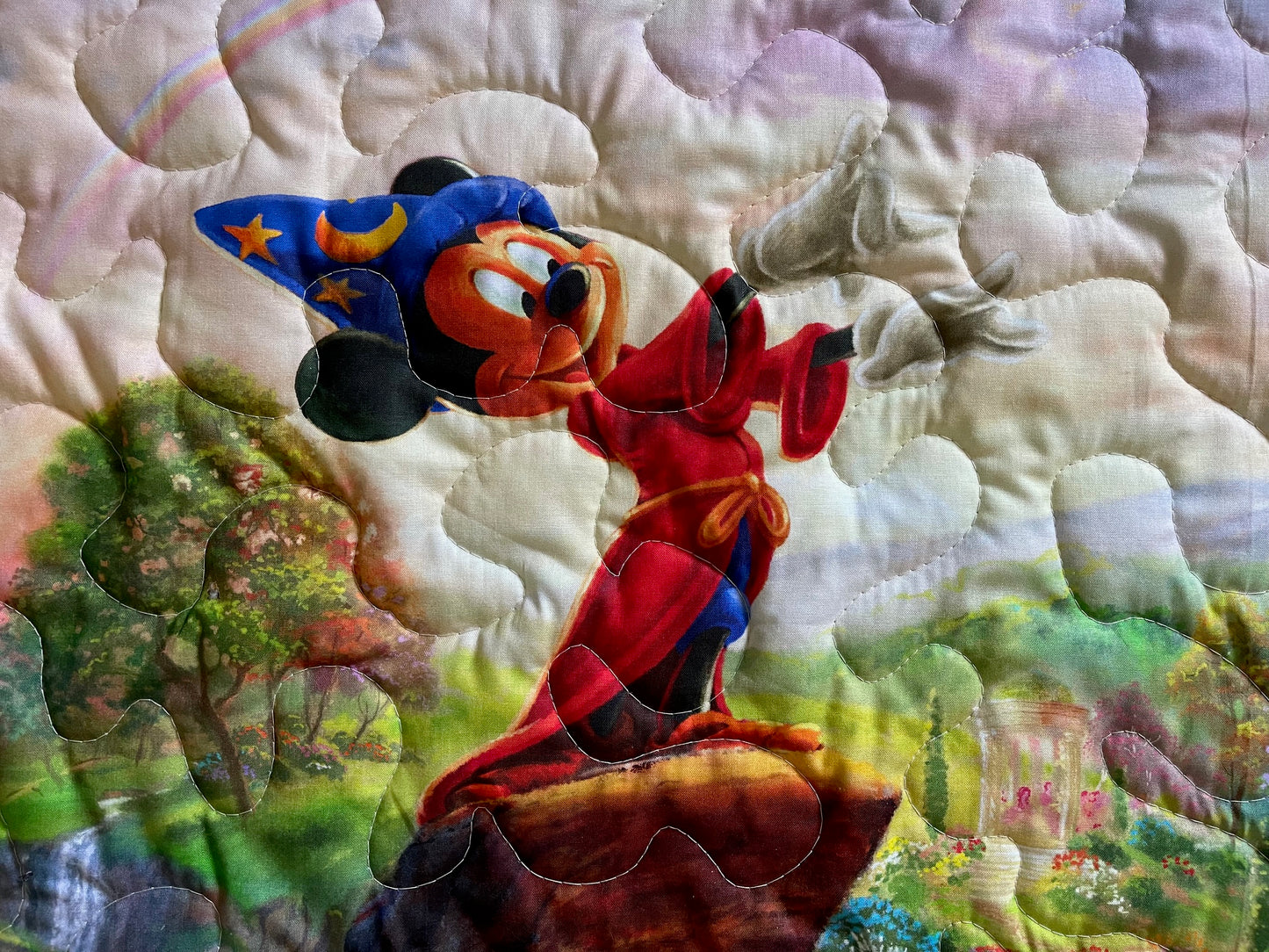 DISNEY FANTASMIC SORCERER MICKEY MOUSE Inspired Quilted Blanket 36"x44" Digital Printed Fabric