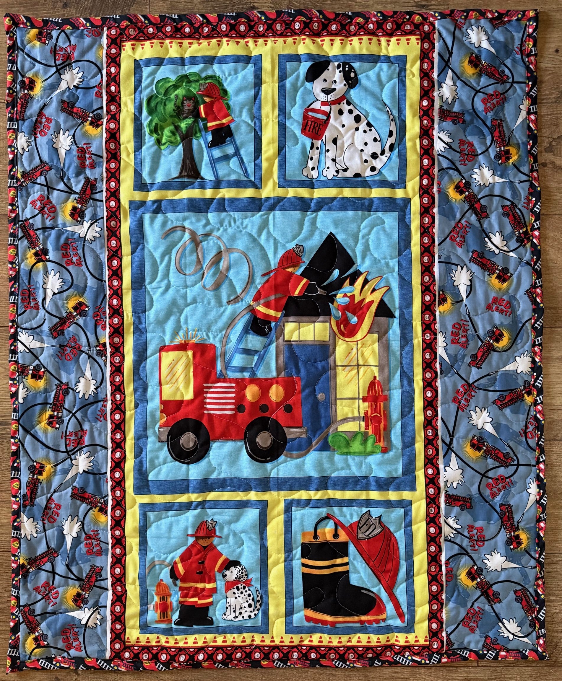 FIREMAN FIRE TRUCK FIRST ALARM FIRE INSPIRED Quilted Blanket