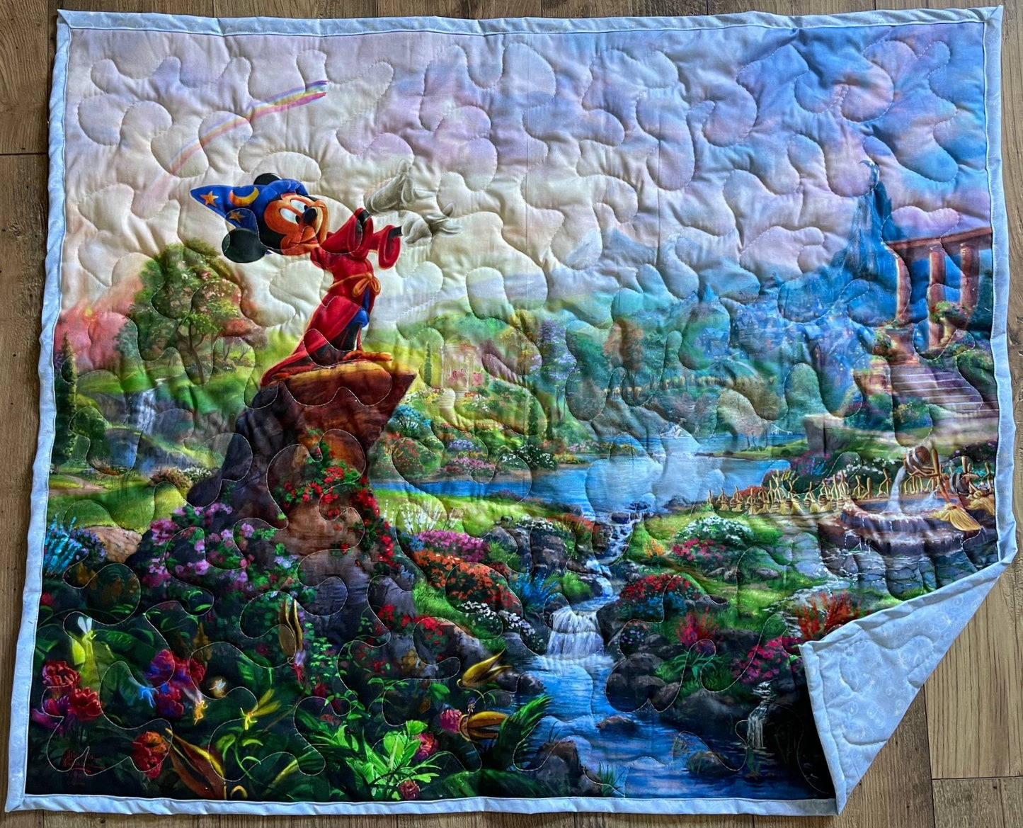 DISNEY FANTASMIC SORCERER MICKEY MOUSE Inspired Quilted Blanket 36"x44" Digital Printed Fabric