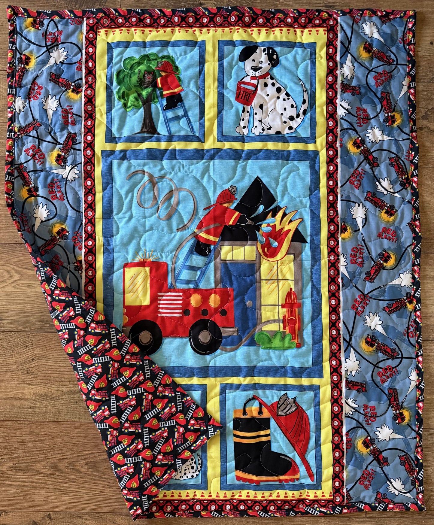 FIREMAN FIRE TRUCK FIRST ALARM FIRE INSPIRED Quilted Blanket