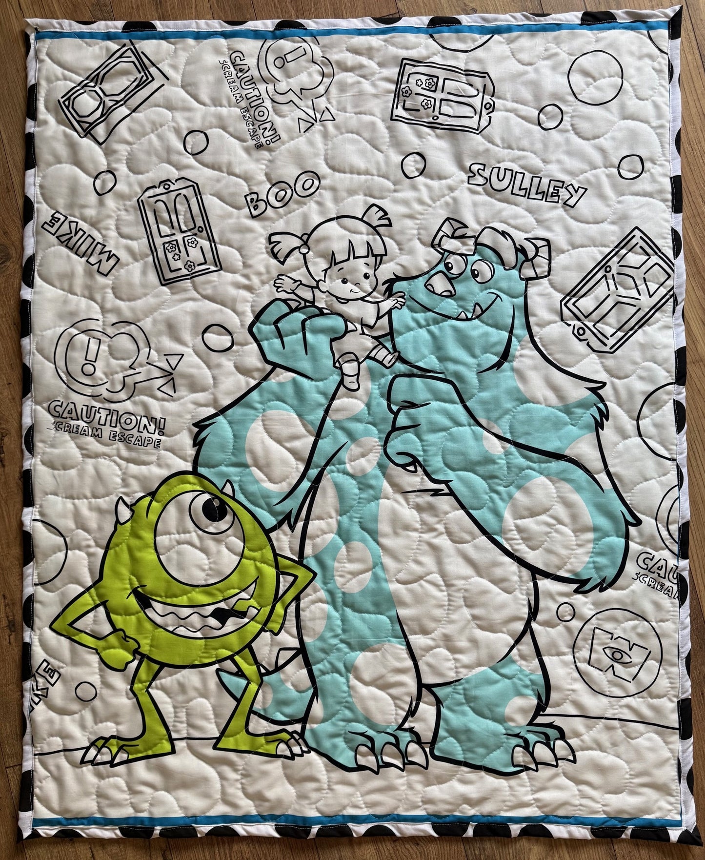 MONSTERS INC. MIKE SCULLY BOO *CAUTION SCREAM ESCAPE* QUILTED BLANKET