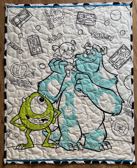 MONSTERS INC. MIKE SCULLY BOO *CAUTION SCREAM ESCAPE* QUILTED BLANKET