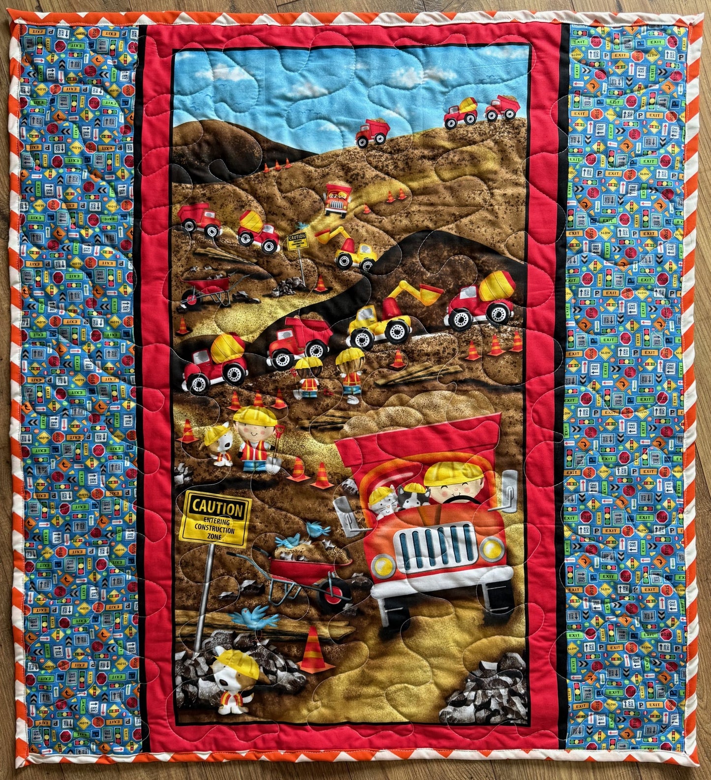 Boys *CAUTION ENTERING CONSTRUCTION ZONE* Dump Trucks Mixer Bulldozer Quilted Blanket