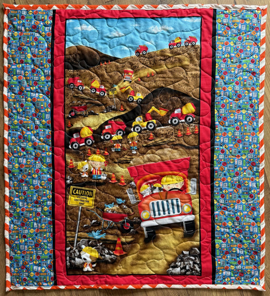 Boys *CAUTION ENTERING CONSTRUCTION ZONE* Dump Trucks Mixer Bulldozer Quilted Blanket