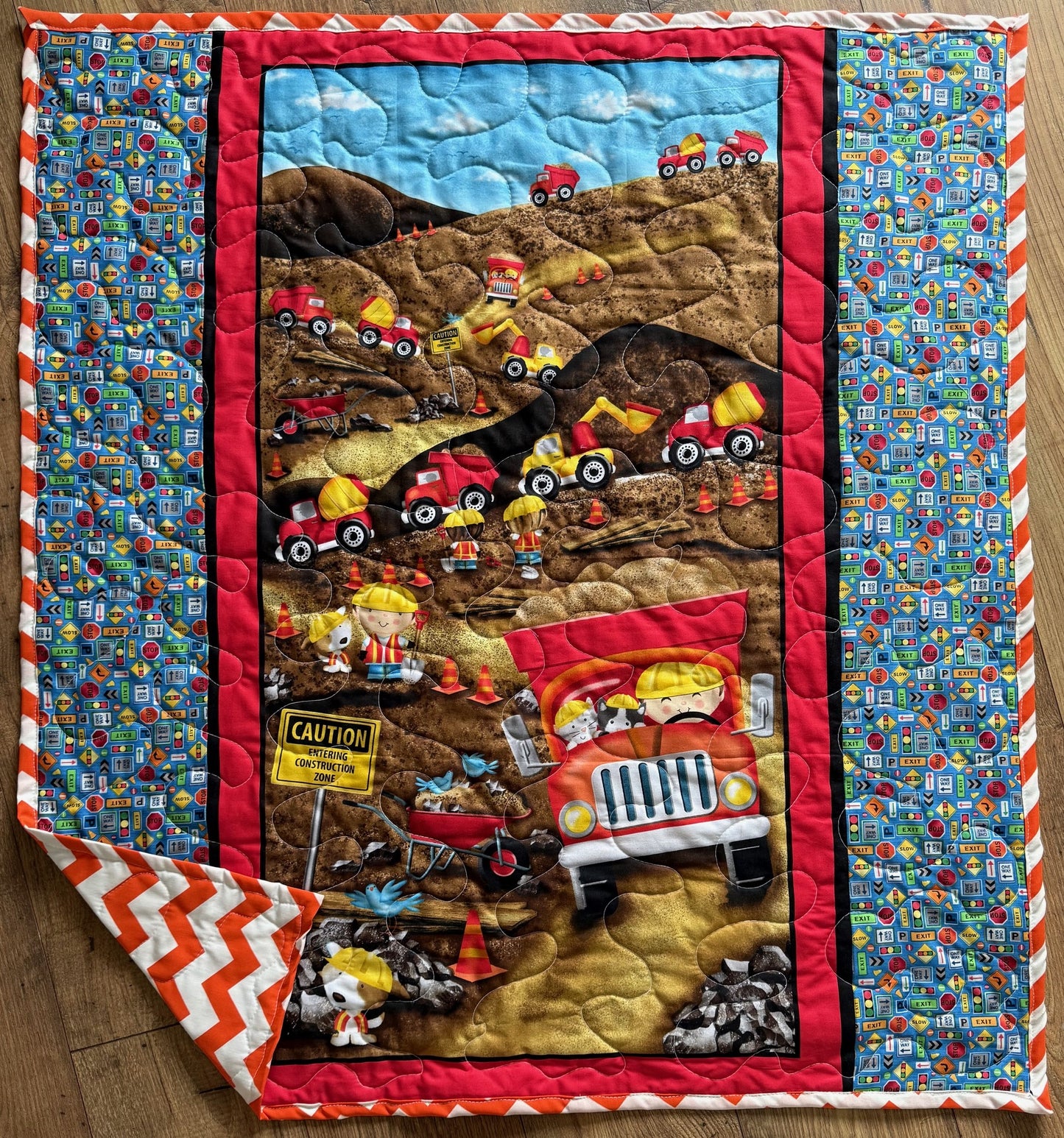 Boys *CAUTION ENTERING CONSTRUCTION ZONE* Dump Trucks Mixer Bulldozer Quilted Blanket