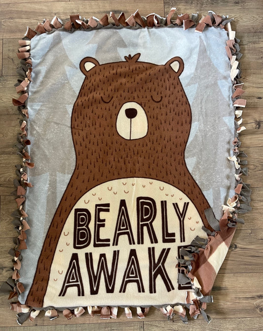 BEARLY AWAKE BEAR SLEEPY INSPIRED DOUBLE SIDED SUPER SOFT FLEECE BLANKET PLAID BACKING