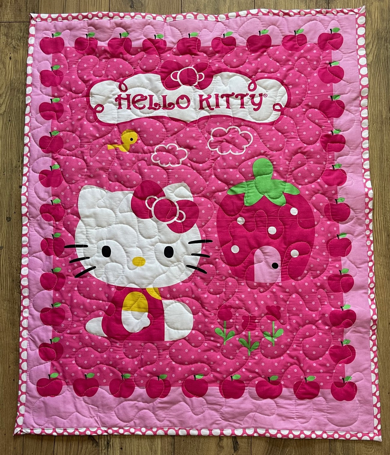 KITTY STRAWBERRY & APPLES INSPIRED QUILTED BLANKET