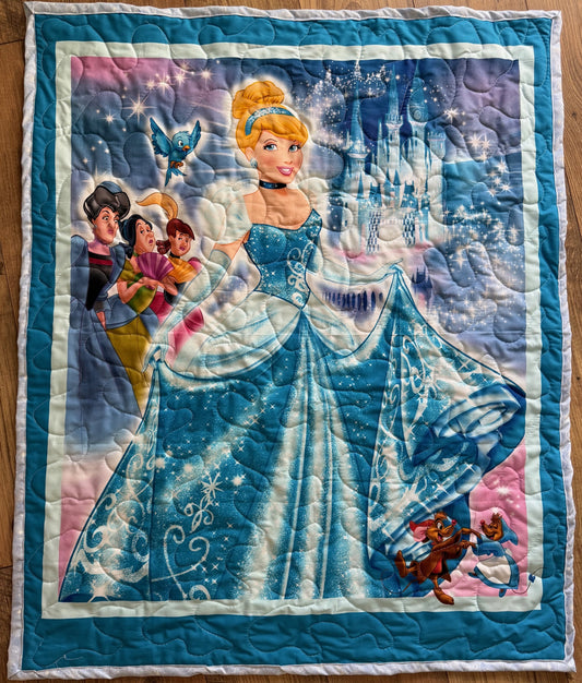 CINDERELLA Inspired with Evil Stepsisters, Jaq & Suzy Quilted Blanket with glitter shimmer backing