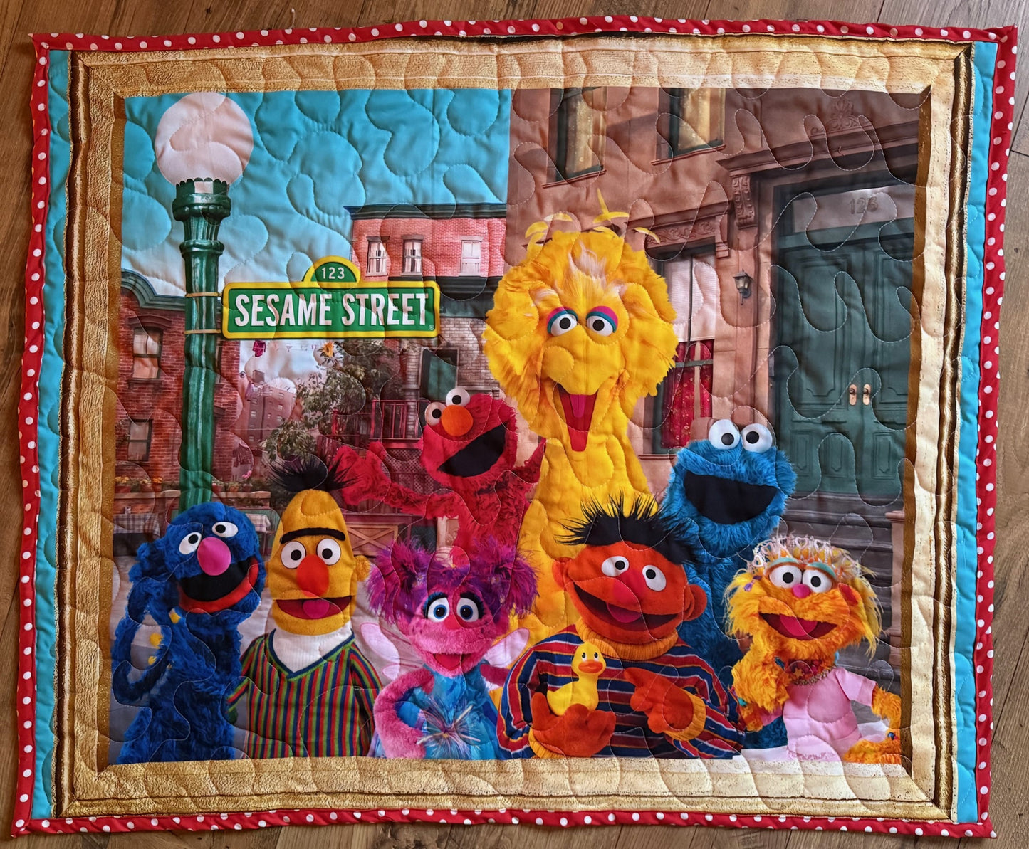 SESAME STREET INSPIRED QUILTED BLANKET COOKIE MONSTER, BIG BIRD, ELMO, GROVER