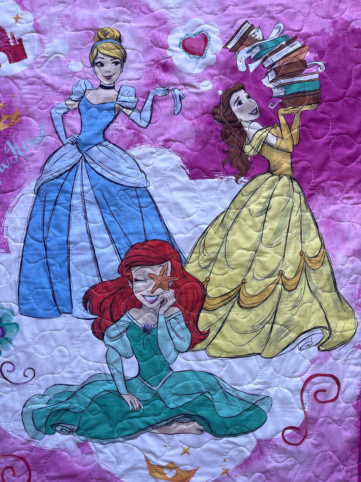 ONE OF A KIND PRINCESSES CINDERELLA, LITTLE MERMAID, BELLE Inspired Quilted Blanket