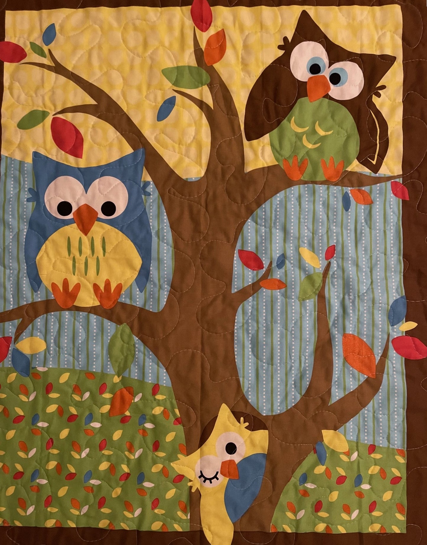 3 WISE OWLS QUILTED BLANKET WITH FLANNEL BACKING