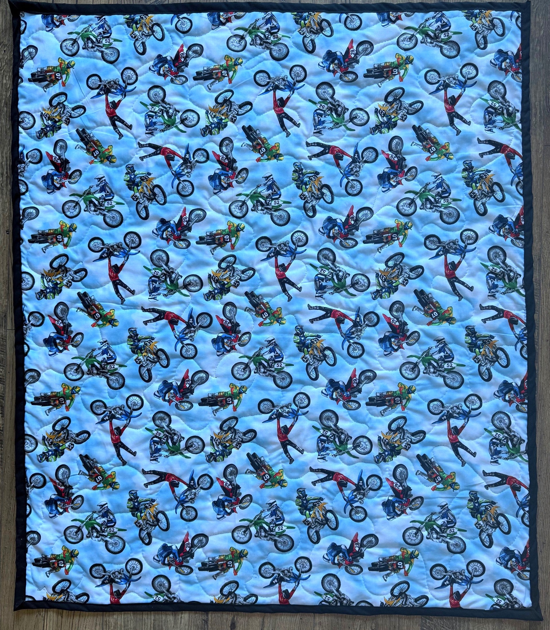 DIRT BIKE RIDER MOTORCROSS MOTORCYCLE FREE STYLE STUNTS Quilted Blanket