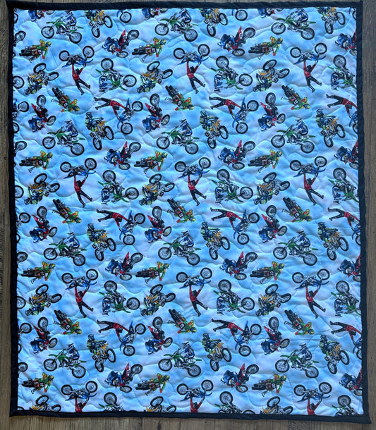 DIRT BIKE RIDER MOTORCROSS MOTORCYCLE FREE STYLE STUNTS Quilted Blanket