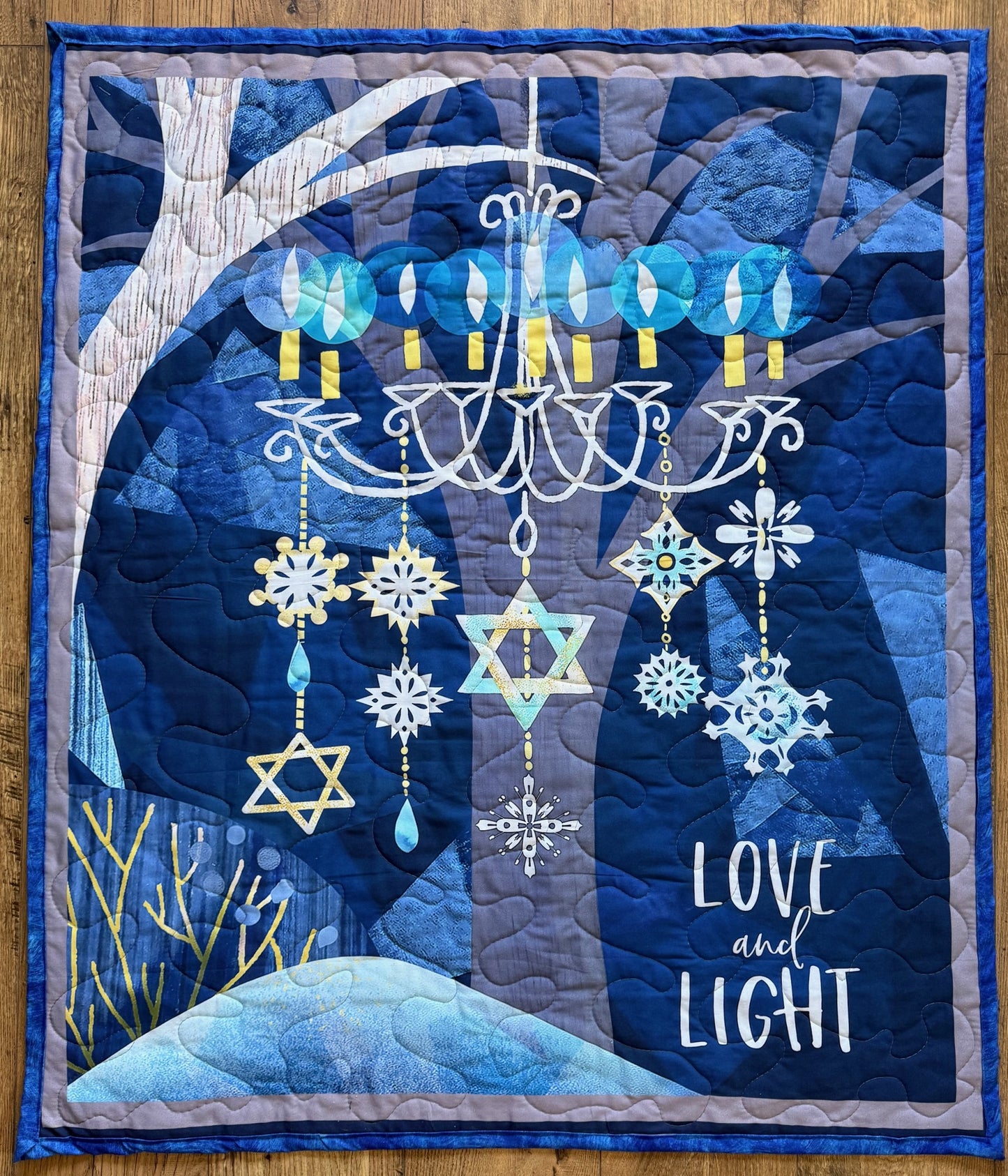 LOVE & LIGHT HANUKKAH MENORAH Quilted Blanket