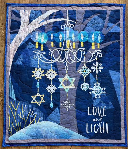 LOVE & LIGHT HANUKKAH MENORAH Quilted Blanket