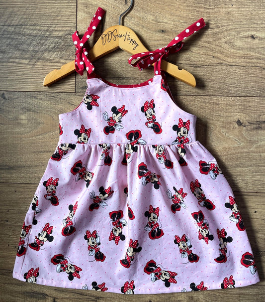 Girls and Toddlers MINNIE MOUSE BOWS PINK Boho Style Sundress with Shoulder Ties