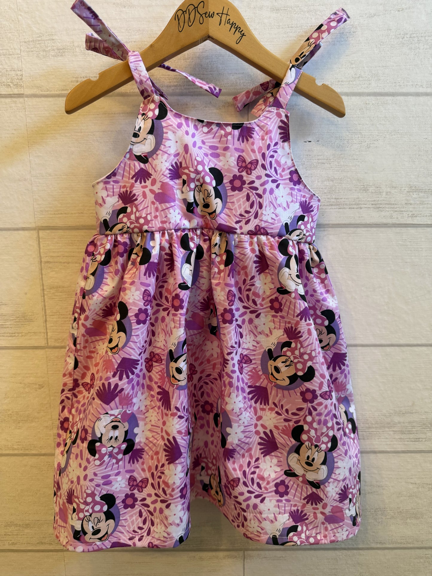 Girls, Infant and Toddlers MINNIE FLORAL & BOWS PINK Inspired Boho Style Sundress with Shoulder Ties