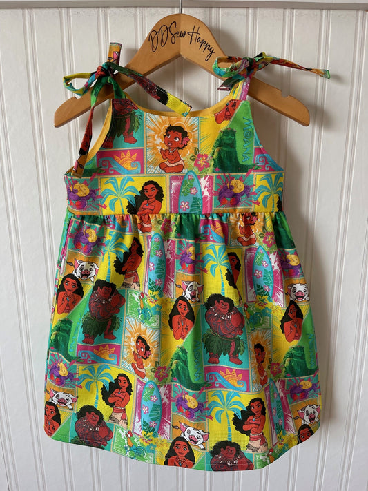 Girls and Toddlers DISNEY MOANA CARTOON INSPIRED Boho Style Sundress with Shoulder Ties