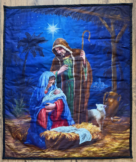 CHRISTMAS NATIVITY MARY HOLDING BABY JESUS IN THE MANGER BEAUTIFUL BRIGHT COMFORTER BLANKET