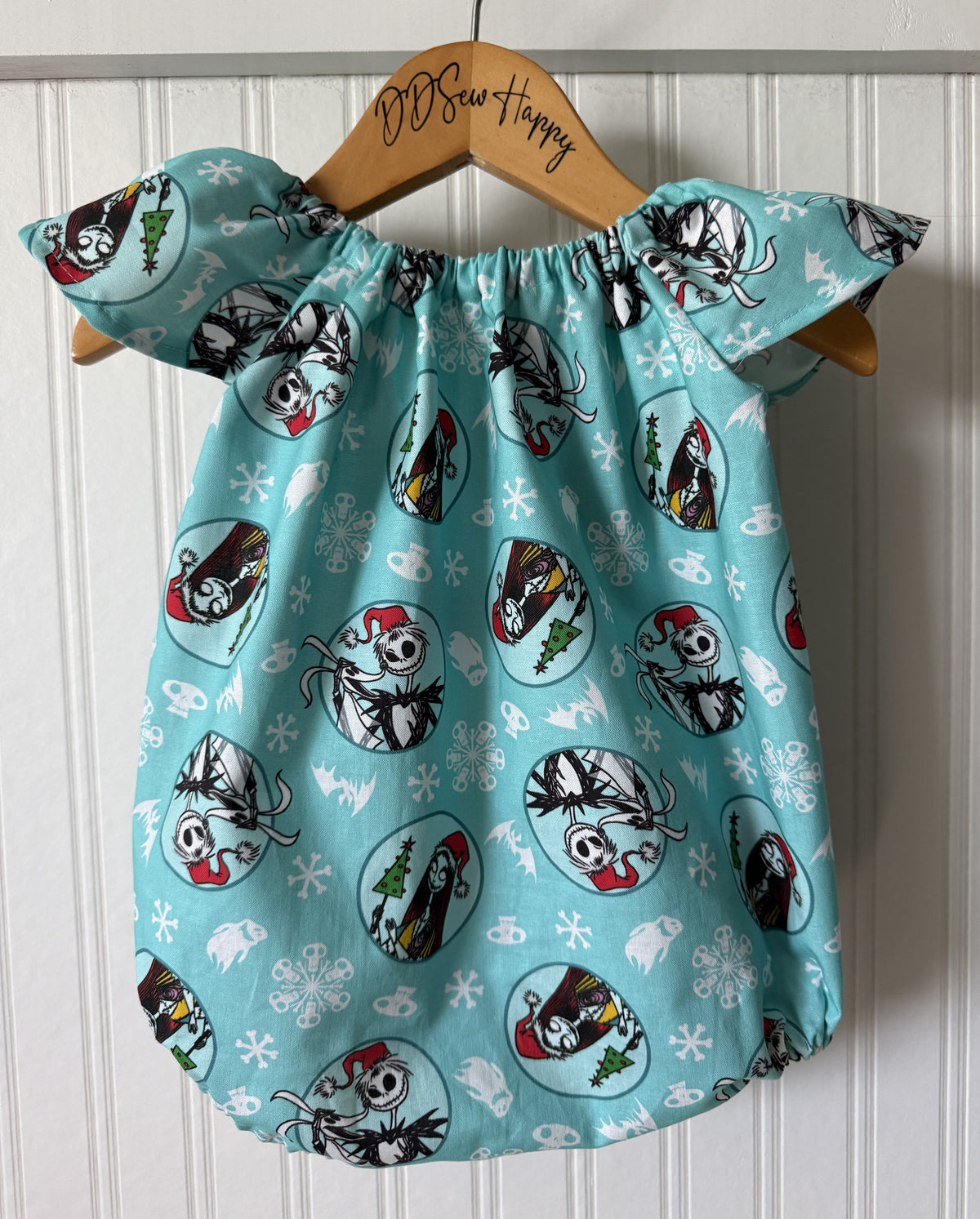 Infant & Toddler Girl's NIGHTMARE BEFORE CHRISTMAS AQUA JACK AND SALLY Bubble Romper