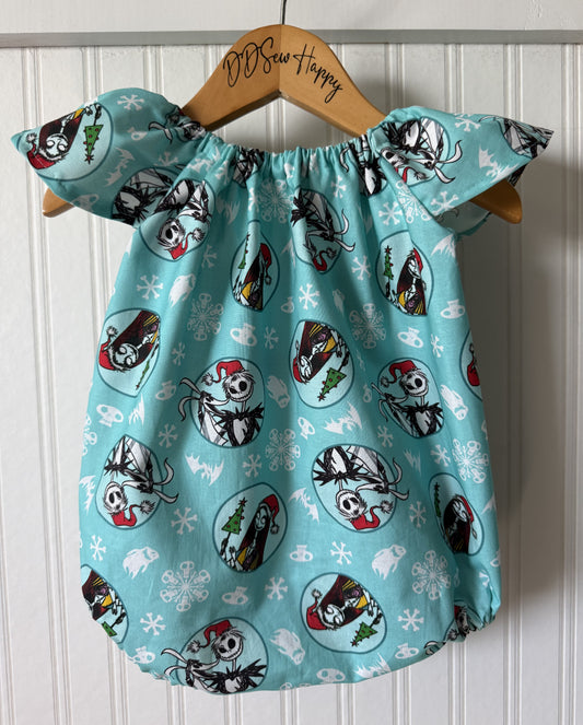 Infant & Toddler Girl's NIGHTMARE BEFORE CHRISTMAS AQUA JACK AND SALLY Bubble Romper