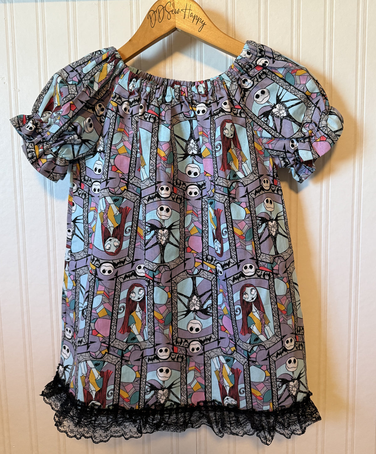 Girls HALLOWEEN NIGHTMARE BEFORE CHRISTMAS STAINED GLASS puffy short sleeved dress