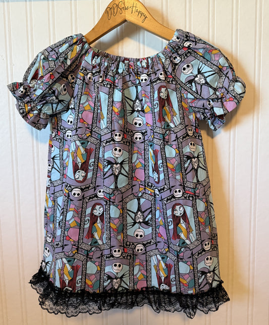 Girls HALLOWEEN NIGHTMARE BEFORE CHRISTMAS STAINED GLASS puffy short sleeved dress