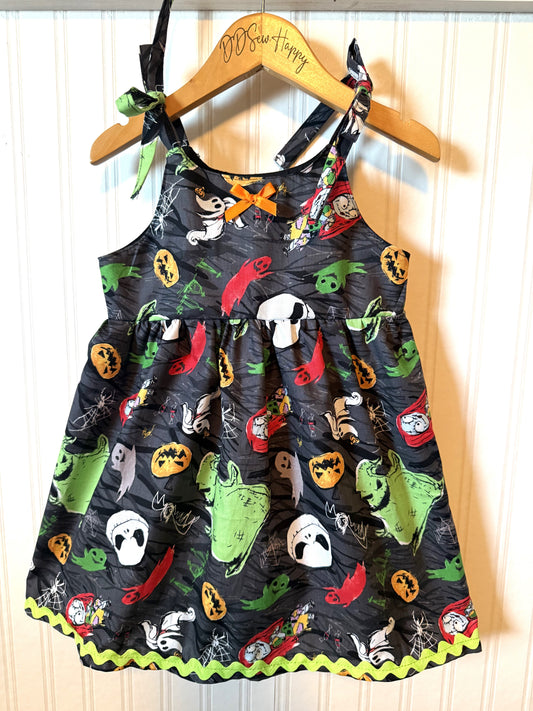 Girls and Toddlers NBC NIGHTMARE BEFORE CHRISTMAS with GREEN RIC RAC LACE HEM Boho Style Sundress with Shoulder Ties