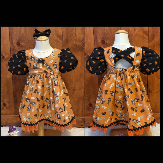 Girls and Toddlers BLUEY CHARACTERS HALLOWEEN BOO! Vintage Babydoll style dress with puff sleeves