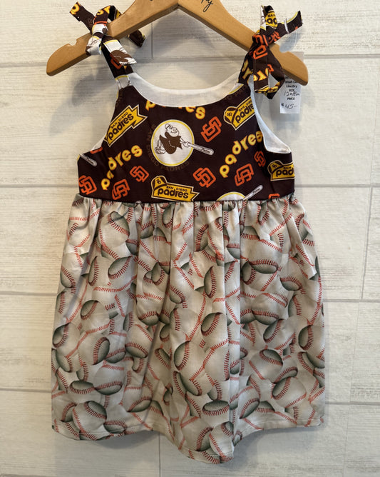 Girls and Toddlers SAN DIEGO PADRES FABRIC WITH BASEBALLS Boho Style Sundress with Shoulder Ties