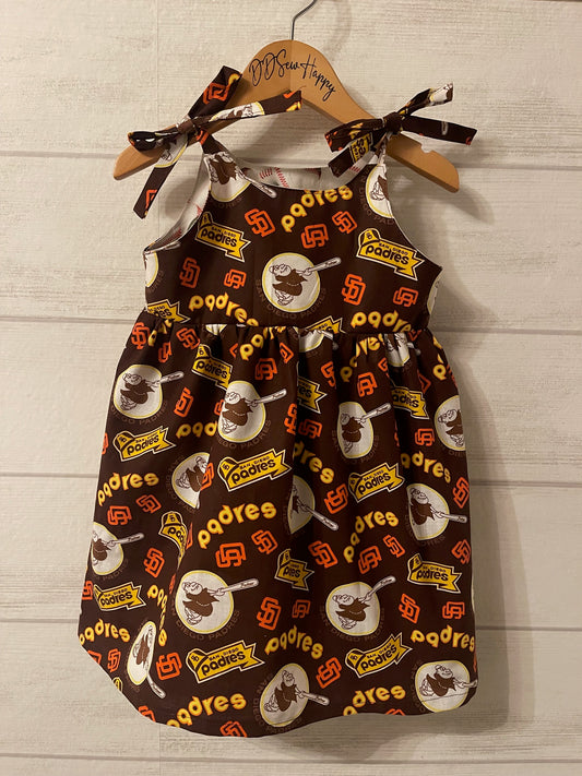 Girls and Toddlers SAN DIEGO PADRES BASEBALL Boho Style Sundress with Shoulder Ties