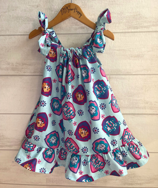 Girls Infant Toddler PAW PATROL INSPIRED SKYE & EVEREST Pillowcase Style Sundress with bottom ruffle