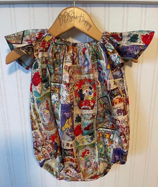 Infant & Toddler Girl's PRINCESS MOVIES PATCH Inspired Boho Style One Piece Romper