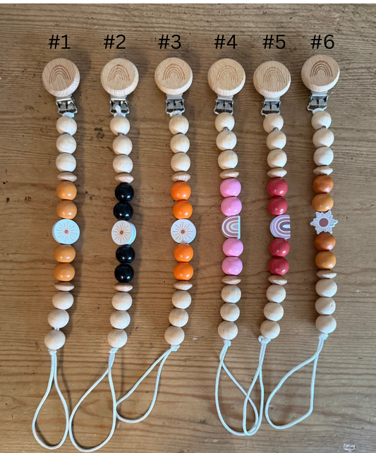 SALE Rainbow Boho Wooden Beaded Pacifier Clips Teether Toy Leash