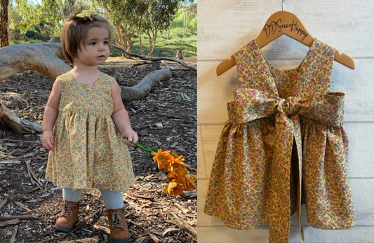 Girls Infant Toddler Pinafore Boho Style Floral Dress with tie back bow Size 12 Months