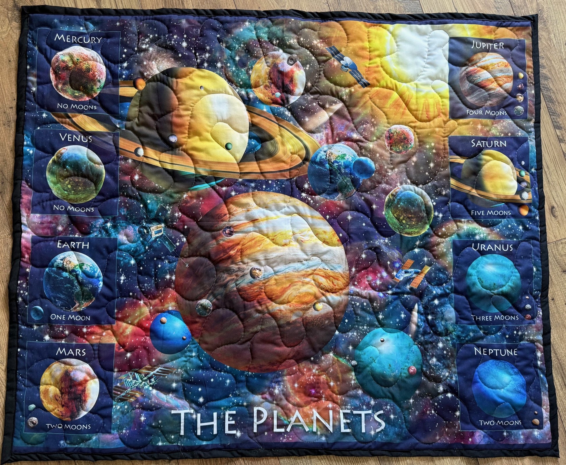 THE PLANETS & THEIR MOONS UNIVERSE GALAXY OF SPACE Quilted Blanket 