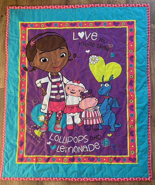 Doc McStuffins inspired Love You More Lollipops and Lemonaide Quilted Blanket