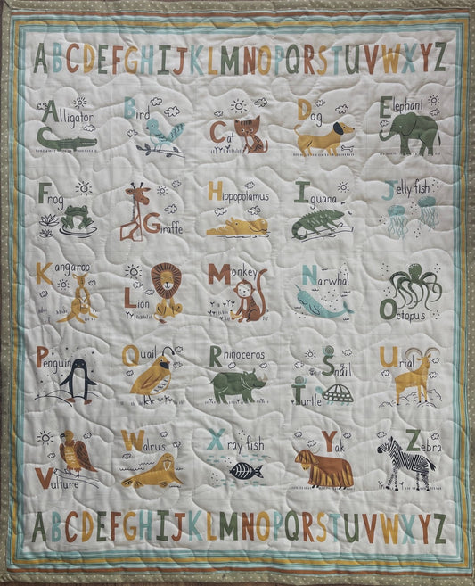 ABC Alphabet Animals Natural Boho colors Quilted Blanket
