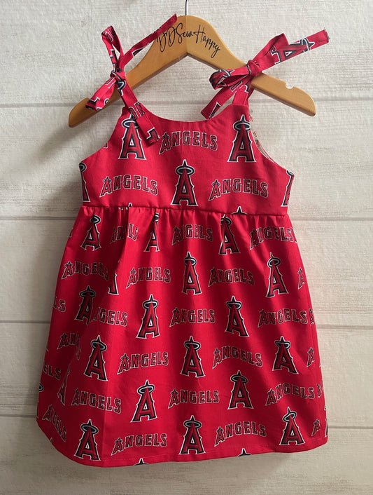 Girls and Toddler ANAHEIM ANGELS BASEBALL Boho Style Sundress with Shoulder Ties