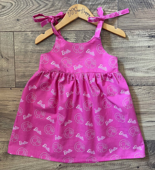 Girls and Toddlers barbie pink Boho Style Sundress with Shoulder Ties
