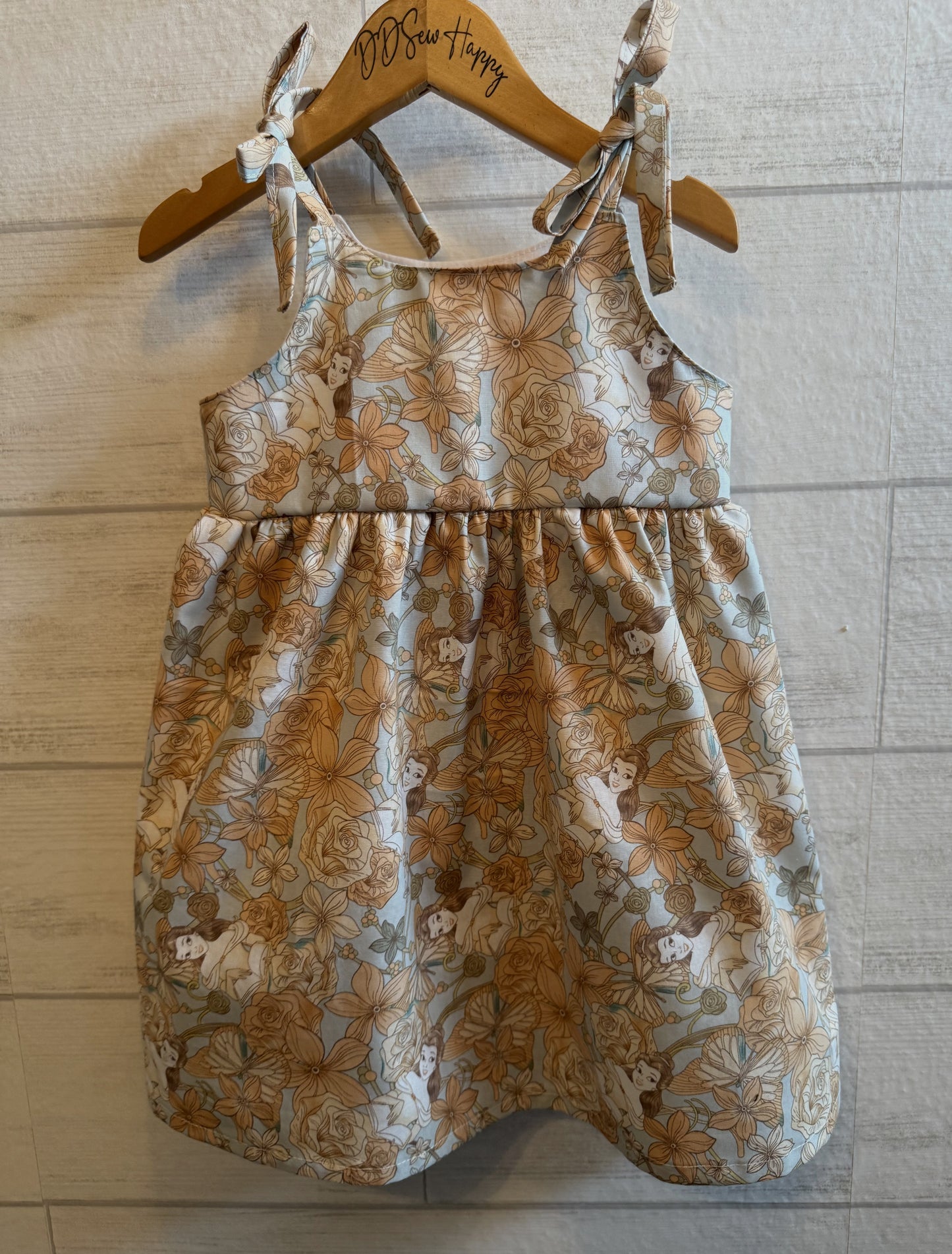 Girls, Infant and Toddlers BEAUTY & THE BEAST BELLE FLORAL Inspired Boho Style Sundress with Shoulder Ties