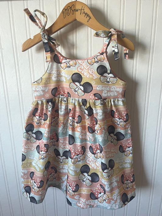 Girls BEST DAY EVER MICKEY MOUSE EARS Boho Style Sundress with Shoulder Ties