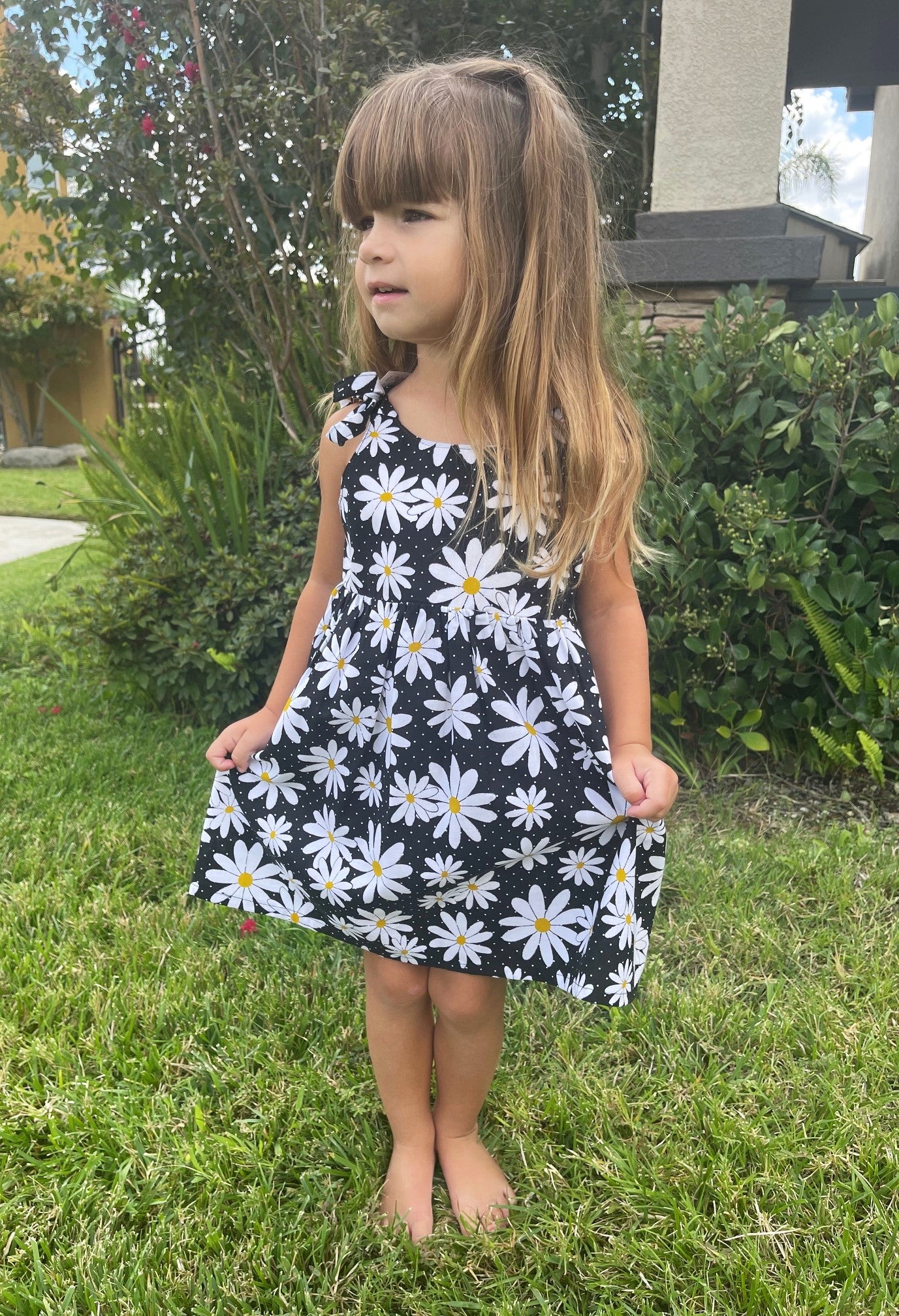 Girls, Infants and Toddlers DAISY BLACK DOTS Boho Style Sundress with Shoulder Ties