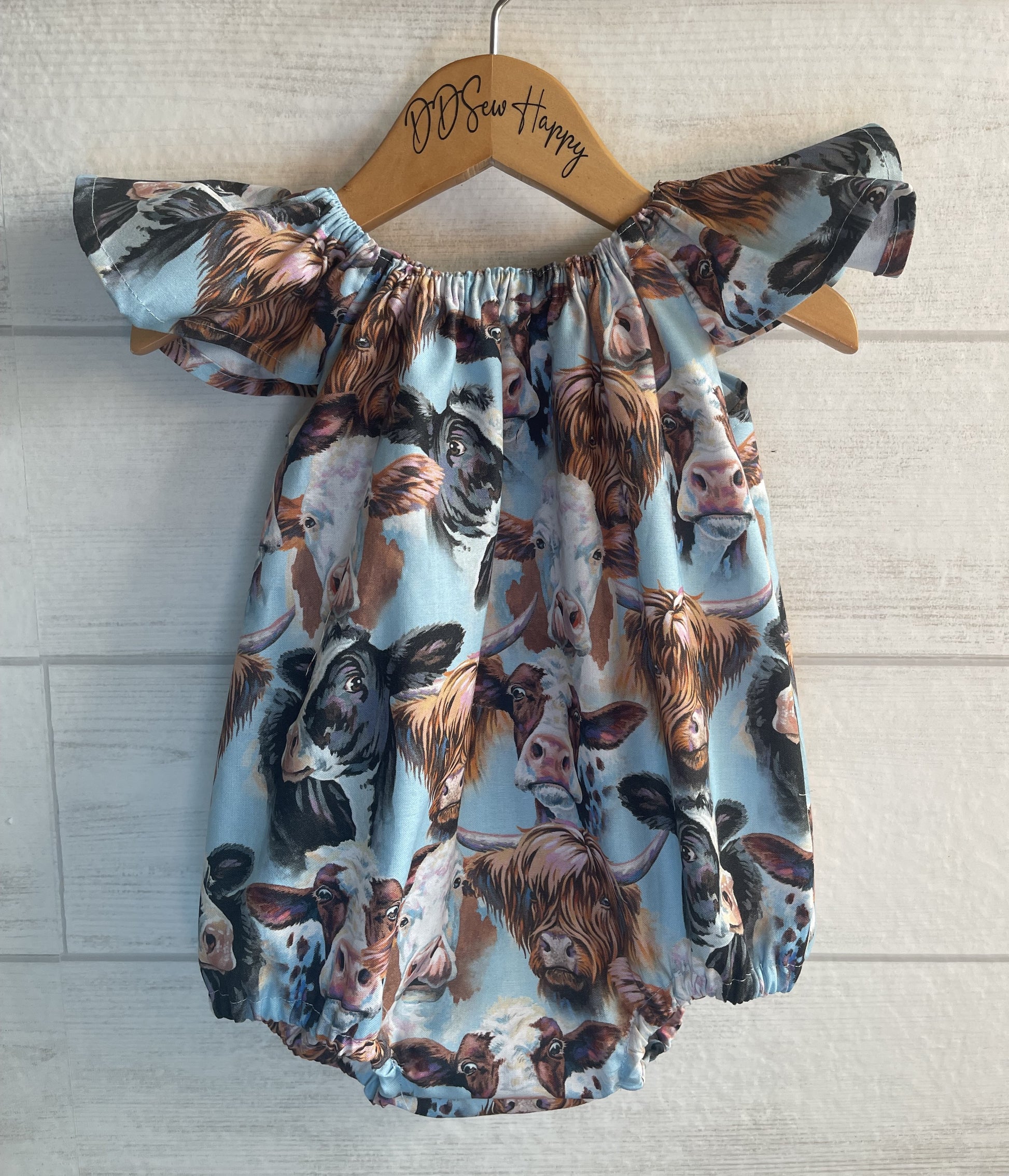 Infant & Toddler Girl's Boho HIGHLAND COW COUNTRY Style One Piece Romper Sunsuit