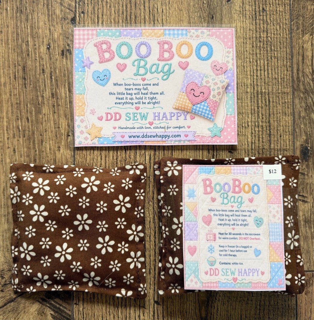 BOO BOO BAGS Hot & Cold Therapy Boho Brown with White flowers Set of 2 bags